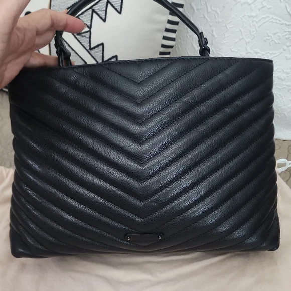 Rebecca Minkoff Black Edie Large Chevron Satchel - Picture 3 of 8